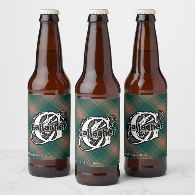 Rótulo Para Garrafa De Cerveja Feliz Irlandês Clan Gallagher Tartan Monograma (Garrafas)