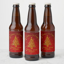 Rótulo Para Garrafa De Cerveja Feliz Natal 20XX Estrelas de Árvore Vermelha Doura
