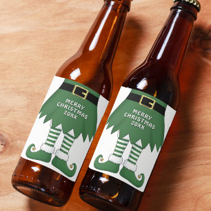 Rótulo Para Garrafa De Cerveja Feliz Natal Elf Holiday Green