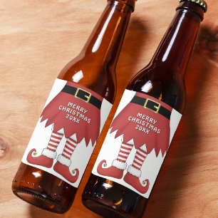 Rótulo Para Garrafa De Cerveja Feliz Natal Elf Holiday Red