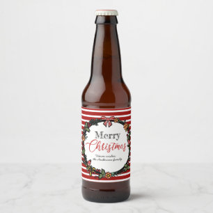 Rótulo Para Garrafa De Cerveja Feliz Natal festivo das listras da grinalda & do