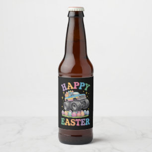 Rótulo Para Garrafa De Cerveja Feliz Páscoa Caminhão Monstro Divertido Esmaga Ovo