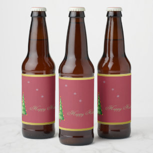 Rótulo Para Garrafa De Cerveja Felizes Feriados em Flocos de Neve da Árvore de P