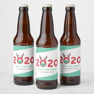 Rótulo Para Garrafa De Cerveja Feriado Personalizado de Reindeer Mascarado 2020