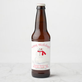 Rótulo Para Garrafa De Cerveja Feriados Felizes do Homem de Neve e Aquarela Diver