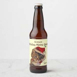 Rótulo Para Garrafa De Cerveja Fermentação Home do Natal do gatinho do papai no