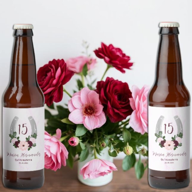 Rótulo Para Garrafa De Cerveja Ferradura Floral Ocidental Quinceanera (Criador carregado)