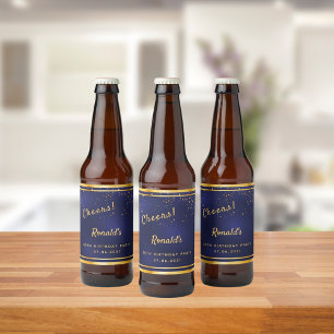 Rótulo Para Garrafa De Cerveja festa de aniversário 80 azul marinho  torcida