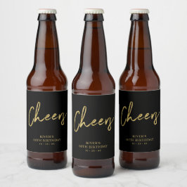 Rótulo Para Garrafa De Cerveja Festa de Aniversário Adulto com Letreiro Dourado e