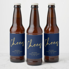 Rótulo Para Garrafa De Cerveja Festa de Aniversário Adulto com Letreiro Dourado e