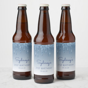 Rótulo Para Garrafa De Cerveja Festa de Aniversário de 21 Anos com Brilho Azul Di