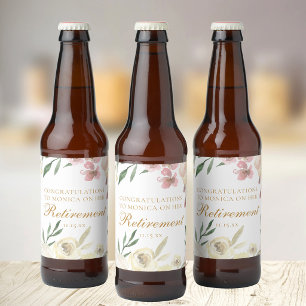 Rótulo Para Garrafa De Cerveja Festa de Aposentadoria Floral Elegante Rótulo Dour