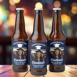 Rótulo Para Garrafa De Cerveja Festa de Formatura Azul Marinho Branco Foto de Gra