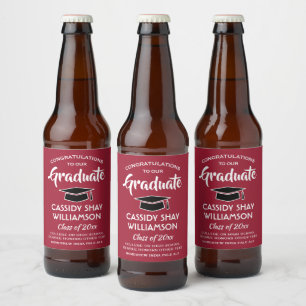 Rótulo Para Garrafa De Cerveja Festa de formatura Felicita Vermelho Branco Elegan