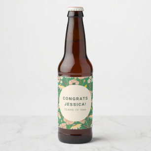 Rótulo Para Garrafa De Cerveja Festa de formatura Floral Cor-de-Rosa Verde Vintag