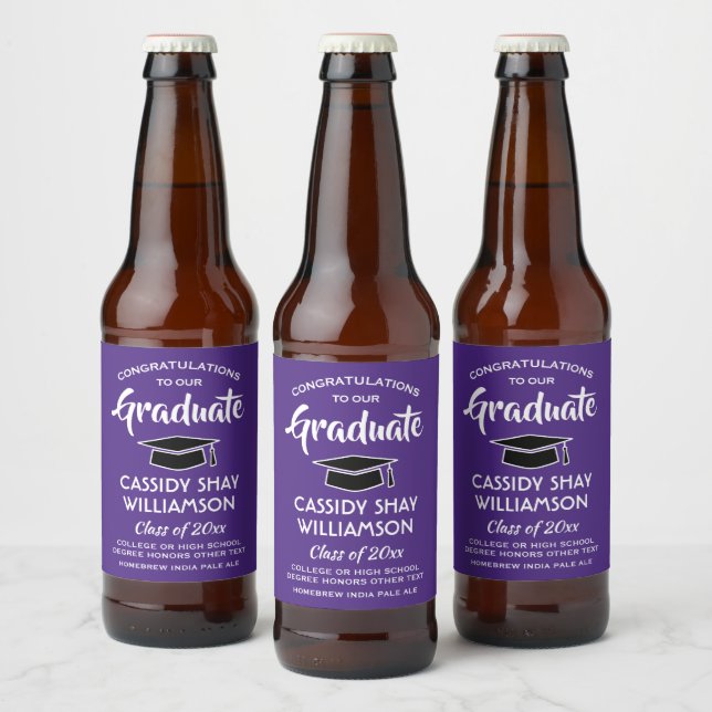 Rótulo Para Garrafa De Cerveja Festa de formatura Grata Roxo e Branco Modernos (Garrafas)