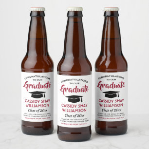 Rótulo Para Garrafa De Cerveja Festa de formatura Grava Branco e Preto Vermelho M