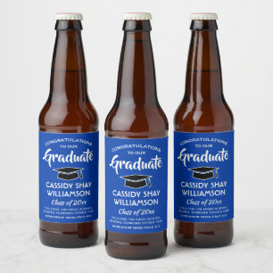 Rótulo Para Garrafa De Cerveja Festa de Formatura Parabéns Moderno Azul Royal Bra