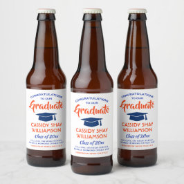 Rótulo Para Garrafa De Cerveja Festa de Formatura Parabéns Moderno Laranja e Azul