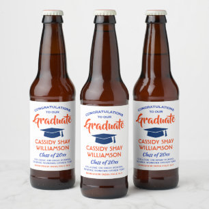 Rótulo Para Garrafa De Cerveja Festa de Formatura Parabéns Moderno Laranja e Azul