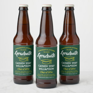 Rótulo Para Garrafa De Cerveja Festa de Formatura Parabéns Moderno Verde Dourado 
