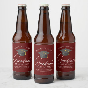 Rótulo Para Garrafa De Cerveja Festa de Graduação Personalizada Burgundy