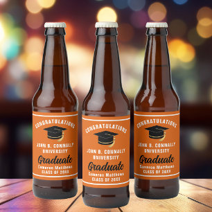 Rótulo Para Garrafa De Cerveja Festa de Graduação Personalizada Laranja Branco Gr