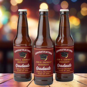 Rótulo Para Garrafa De Cerveja Festa de Graduação Personalizada Marrom Dourado Gr