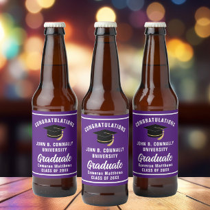 Rótulo Para Garrafa De Cerveja Festa de Graduação Personalizada Roxo Branco