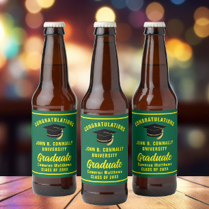 Rótulo Para Garrafa De Cerveja Festa de Graduação Personalizada Verde Amarelo Gra