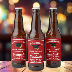 Rótulo Para Garrafa De Cerveja Festa de Graduação Personalizada Vermelha e Branca