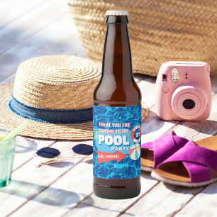 Rótulo Para Garrafa De Cerveja Festa de natação de verão Blue