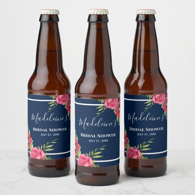 Rótulo Para Garrafa De Cerveja Festa de solteira Flores Vermelhas e Rosa Marinho  (Garrafas)