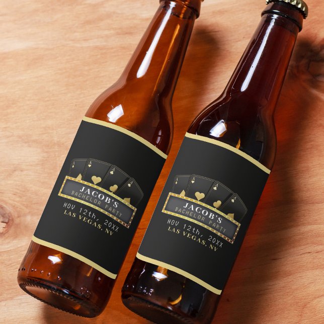 Rótulo Para Garrafa De Cerveja Festa de Solteiro Preto e Dourado Aces de Pôquer (Poker Aces Black & Gold Bachelor Party Beer Bottle Label
)