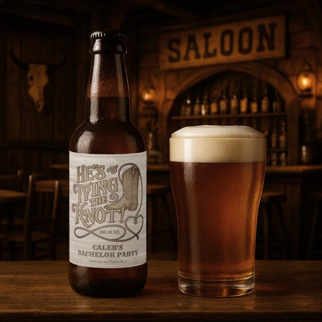 Rótulo Para Garrafa De Cerveja Festa de Solteiro Rústico Cowboy Ele Está Se Casan (Criador carregado)