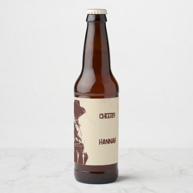 Rótulo Para Garrafa De Cerveja Festa Personalizada Country Cowgirl Western  (Frente)