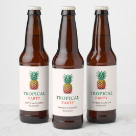 Rótulo Para Garrafa De Cerveja Festa retrô do abacaxi tropical