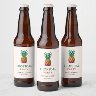 Rótulo Para Garrafa De Cerveja Festa tropical retrô abacaxi