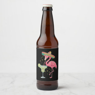 Rótulo Para Garrafa De Cerveja Flamingo Bebendo Margarita Poncho Mexicano Engraça