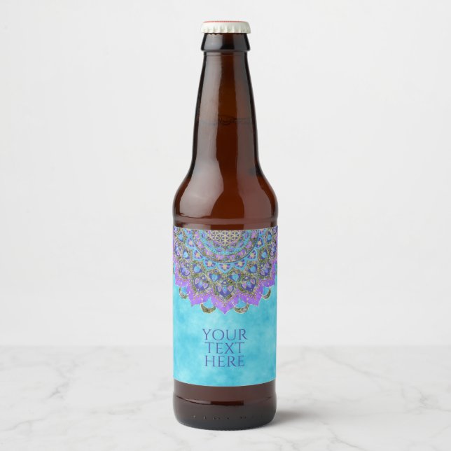 Rótulo Para Garrafa De Cerveja Flor Da Vida - Estilo De Mandala Índia 2 (Frente)