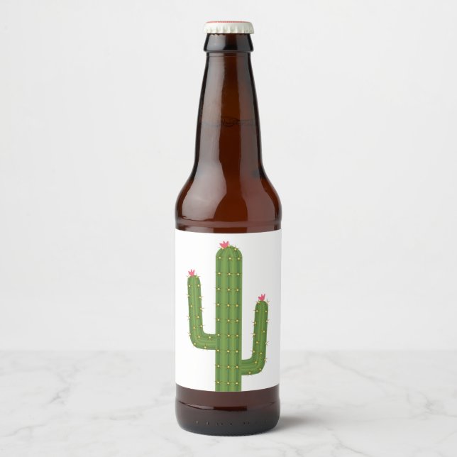 Rótulo Para Garrafa De Cerveja Flor Rosa Fofa Cacto Verde do Sudoeste Americano (Frente)