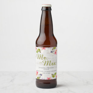 Rótulo Para Garrafa De Cerveja Floral Rústico em Madeira Branca