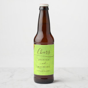 Rótulo Para Garrafa De Cerveja Flores Amarelas no Casamento Verde Abstrato