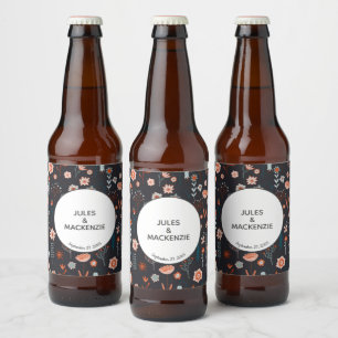 Rótulo Para Garrafa De Cerveja Flores de Verão Escandinavas Dark Boho Moderno