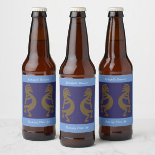 Rótulo Para Garrafa De Cerveja Flute Playing Kokopelli Figura 1: Verde sobre azul