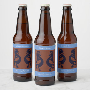 Rótulo Para Garrafa De Cerveja Flute Playing Kokopelli Figura a preto no vermelho
