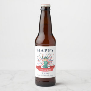 Rótulo Para Garrafa De Cerveja Fofo Patriótico Vermelho Branco e Azul 4 de Julho