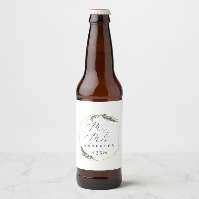 Rótulo Para Garrafa De Cerveja folhagem dourgeométrica elegante de aquarela (Frente)