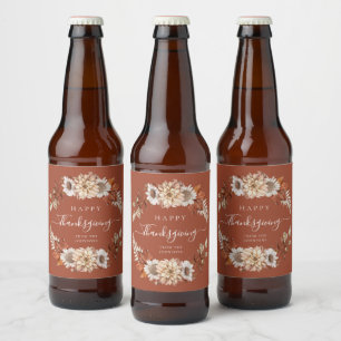 Rótulo Para Garrafa De Cerveja Folhas Florais Rústicas de Outono Feliz Dia de Açã