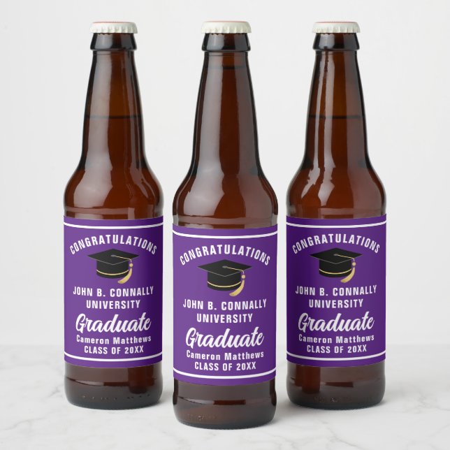 Rótulo Para Garrafa De Cerveja Formando branco roxo Festa de formatura personaliz (Garrafas)